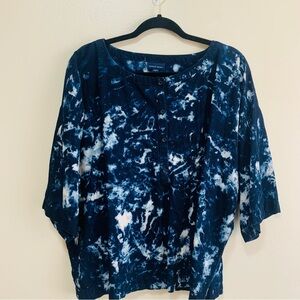 Pure Jill Indigo Navy Tie-Dye Boxy Cut cotton top size large